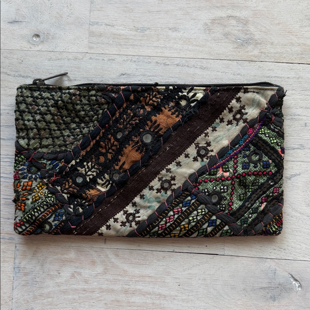 Boho Patchwork Zip Clutch - Multicolor - image 1